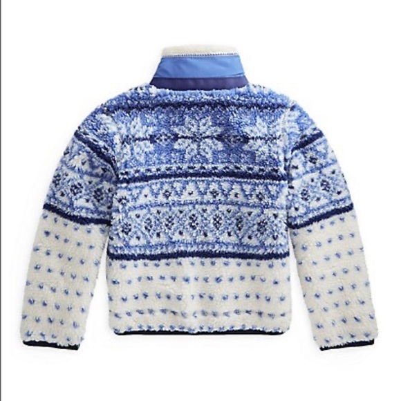Polo Ralph Lauren Girls Fair Isle Fleece Jacket Size 5 Color Blue and White - Picture 2 of 4
